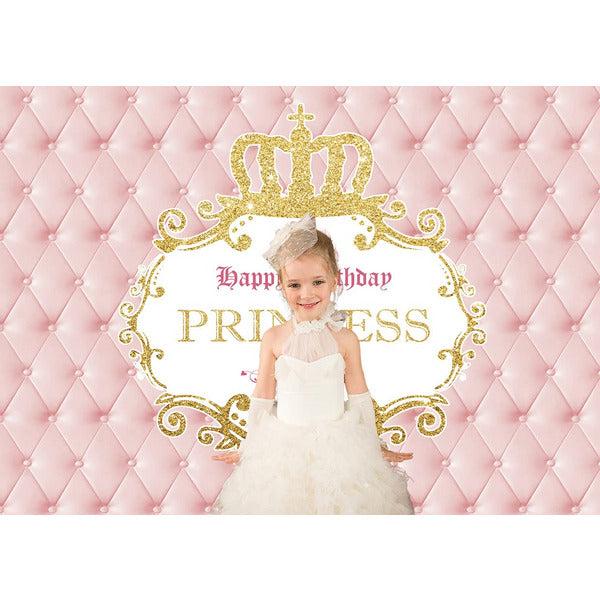 LYWYGG 8x6FT Girl Backdrop Pink Birthday Backdrop Golden Crown Backdrop Girl Birthday Photography Backdrop Photo Studio Backdrop Cake Table and Party Decoration Background CP-319 2