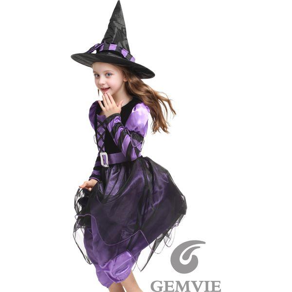 GEMVIE Girls Halloween Witch Costumes Fancy Dress Party Witch Princess Dress with Witch Hat Carnival Cosplay Costume 1