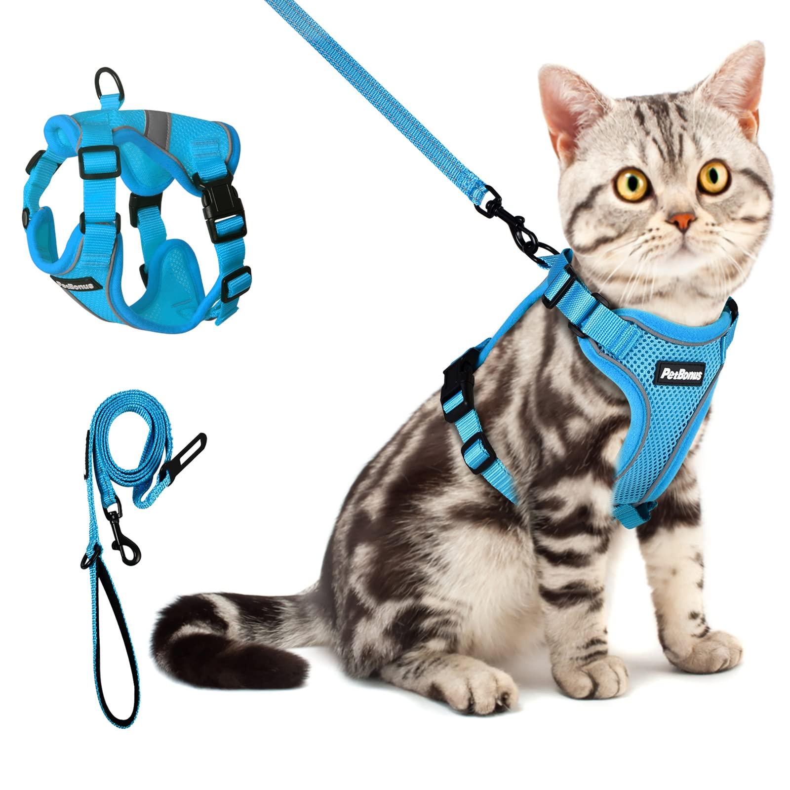 PetBonus Cat Harness and Lead Set,Adjustable Cat Harness Escape Proof Walking Kitten Vest Harnesses,Easy Control Breathable Cat Lead and Harness Set with Reflective Strips for Cats (Orange, XS) 0