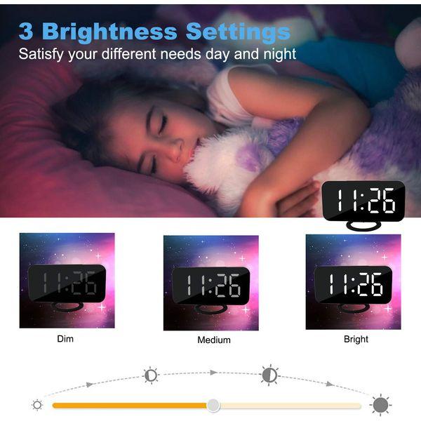 U-picks Digital Alarm Clock, 6.5 Inch Large LED Screen Alarm Mirror with Brightness Dimming Mode, Adjustable Brightness, 2 USB Charging Ports, Big Snooze Button for Home Decor Black 2
