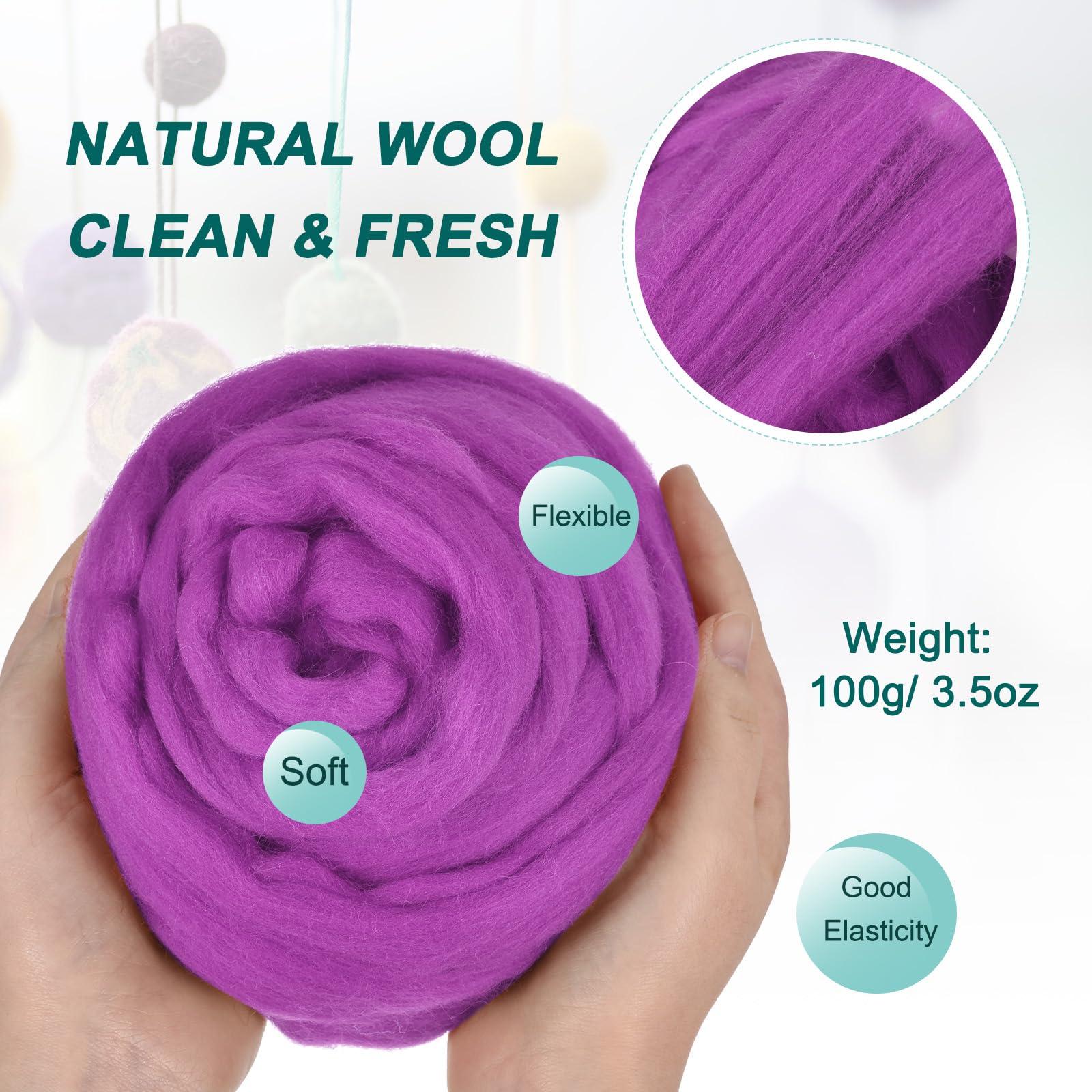 sourcing map Needle Felting Wool, 3.5 Oz Nature Fibre Wool Yarn Roving for Wet Felting, Handcrafts, DIY Materials (Violet) 1