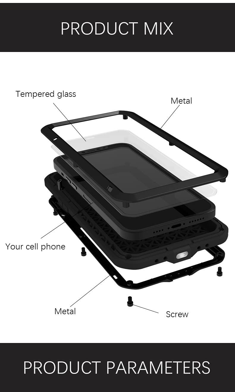 LOVE MEI for iPhone 13 Pro Case, Built-in Tempered Glass Outdoor Sports Military Aluminum Alloy Protective Metal Shockproof Bumper Heavy Duty Cover Case for iPhone 13 Pro (Black) 1