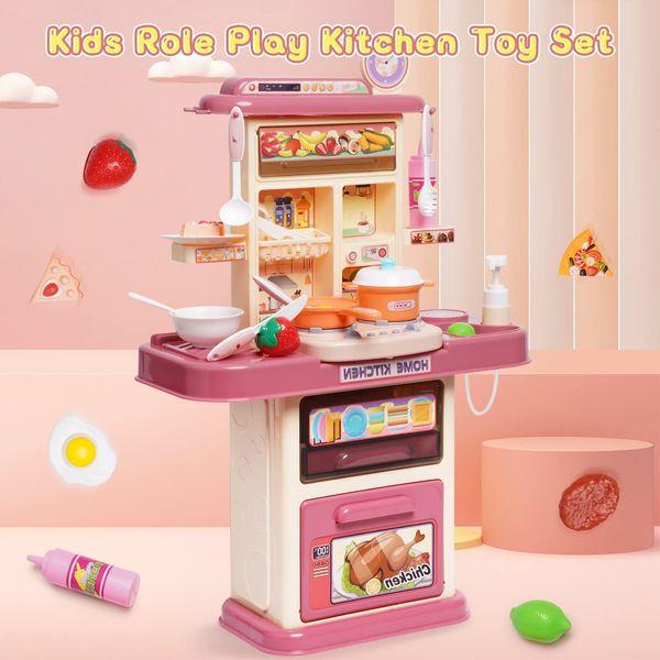 HOMCENT Kitchen Play Set, Kids Play Kitchen with Realistic Lights & Sounds, Simulation of Spray and Running Water, Pretend Role Play Toys with Utensils Accessories, Play Set for Boys and Girls 1