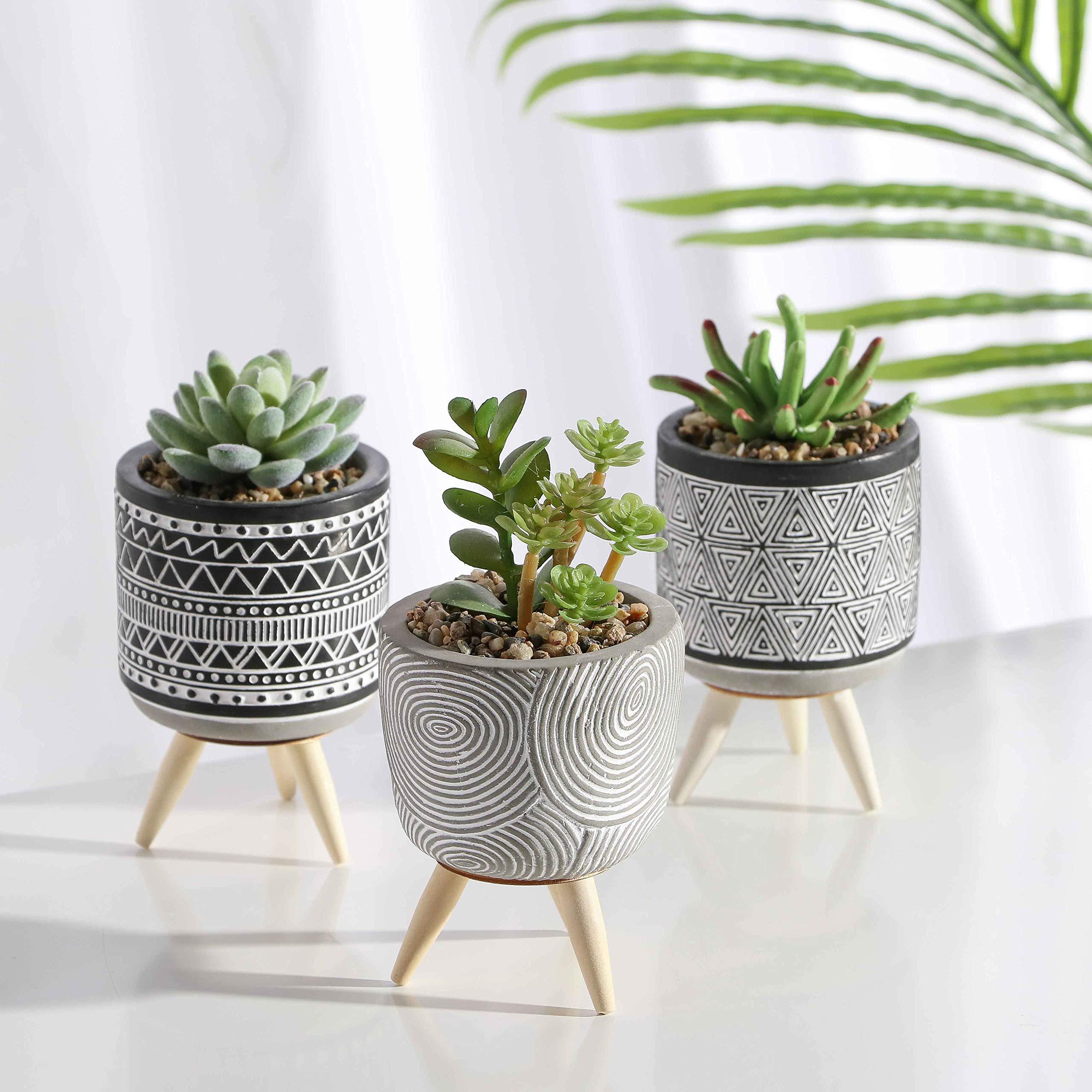 TERESA'S COLLECTIONS Artificial Succulent Plant in Pot Set with Stand, Set of 3 Small Fake Plants Indoor Planter Pots for Bathroom, Gifts, Spring Decor, Home Decor, H16.5cm, Gift for Home Decoration 2