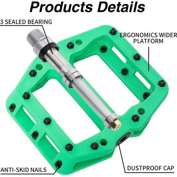 Alston Road Bicycle MTB Aluminum Strong Pedal, Super Powerful CR-MO 9/16" Spindle, Three Pcs Ultra Sealed Bearings FACE Off Pedals (Green) 2