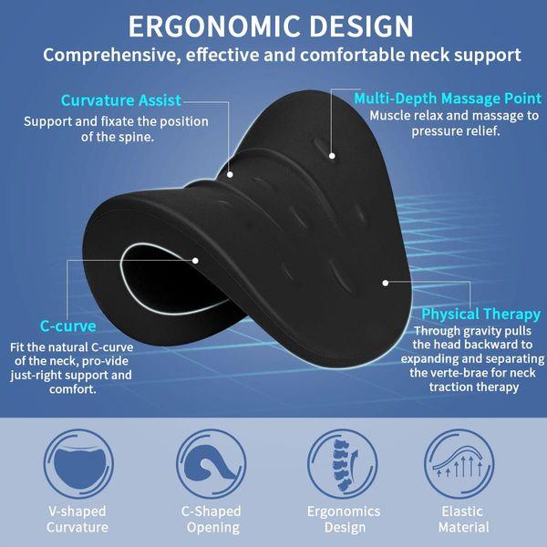 HONGJING Neck Stretcher for Neck and Shoulder Relaxation, Neck Cloud - Cervical Traction Device for Neck Pain Relief and Spine Alignment (Black) 3