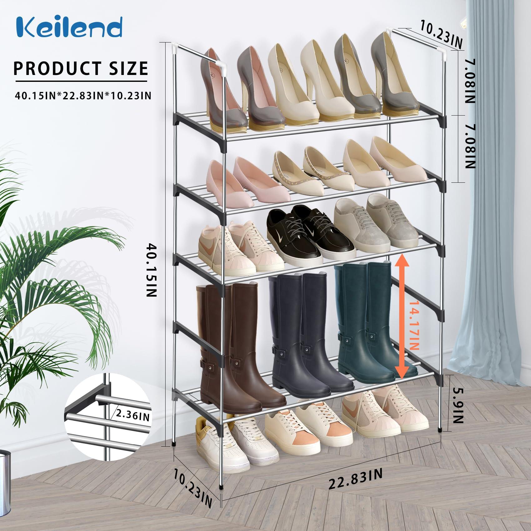 keilend 5 Tier Shoe Rack Organiser, Stackable Shoe Slots Rack Shoe Shelf Storage Organizer, Adjustable Shoe Stand for Entryway, Hallway, Bedroom Organisation, 22.83" L, 10.23" W, 40.15" H 4