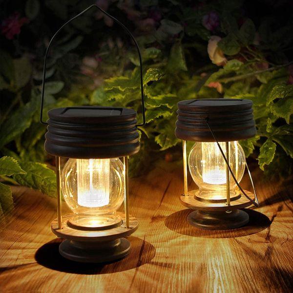 Solar Hanging Lanterns 2 Pack Outdoor Garden Table Lamp Led Vintage Hanging Solar Lights with Handle for Pathway Yard Patio Decor Tree Beach Pavilion Lightsï¼Warm Lightï¼ 1