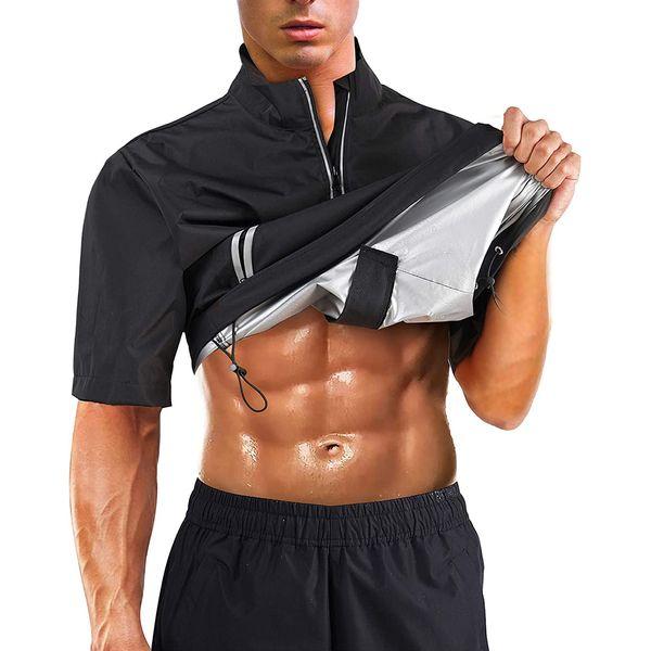 Bingrong Running Jacket Men Sweat Sauna Suit for Training Shorts Sleeve Men Tank Tops Gym Workout Sauna Shaper（Black，S 0