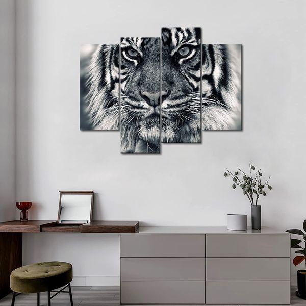 Black And White Ferocity Tiger With Eye Staring And Beard Wall Art Painting Pictures Print On Canvas Animal The Picture For Home Modern Decoration 2