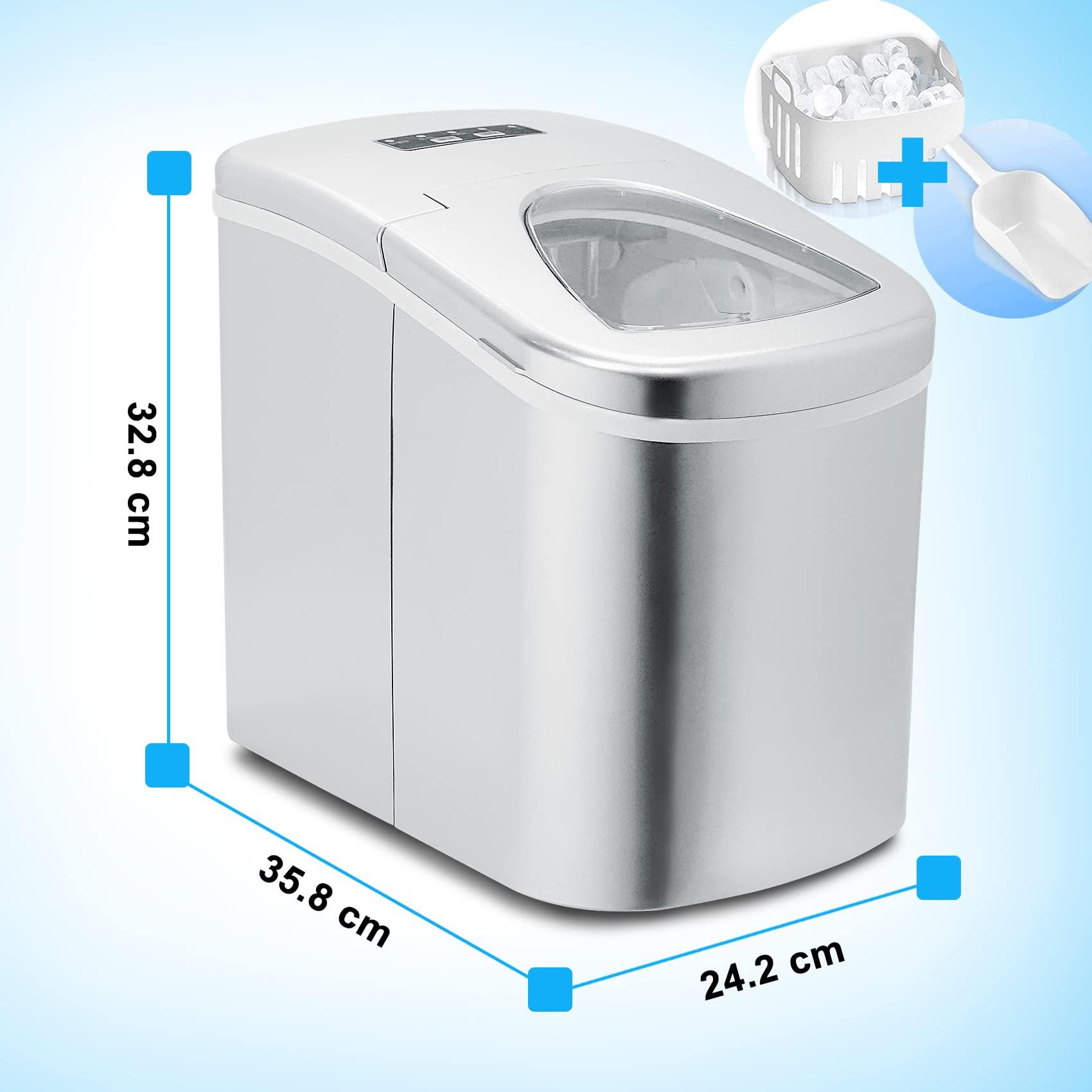 Smad Ice Maker Machine, Ice Cube Maker Counter Top Ready in 6-8 Mins, Small Ice Maker Silver for Home, 12kg Bullet Ice Cubes 24 Hrs, 2.2L with Ice Scoop & Basket 2