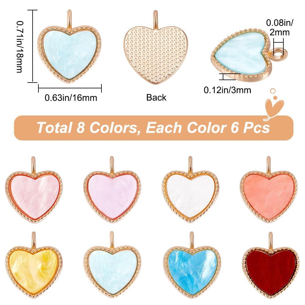 SUNNYCLUE 1 Box 48Pcs 8 Colors Mini Heart Charms Acrylic Heart Charm Acrylic Charms Sweet Valentine Mother's Day Love Charms for jewellery Making Charms DIY Earrings Bracelet Necklace Craft supplies 1