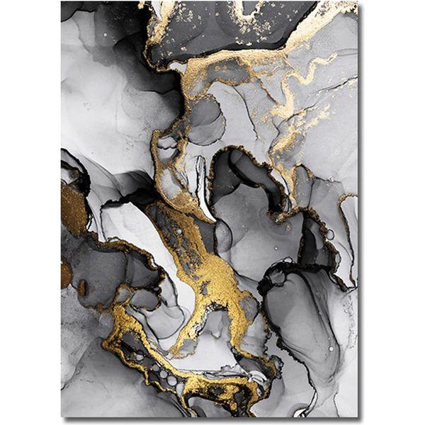 GHJKL Abstract Picture Set, Modern Pictures Canvas Living Room Bedroom Posters Wall Pictures Art Decor - Without Frame (Gold,Black, 50 x 70 cm x 3 pcs) 3