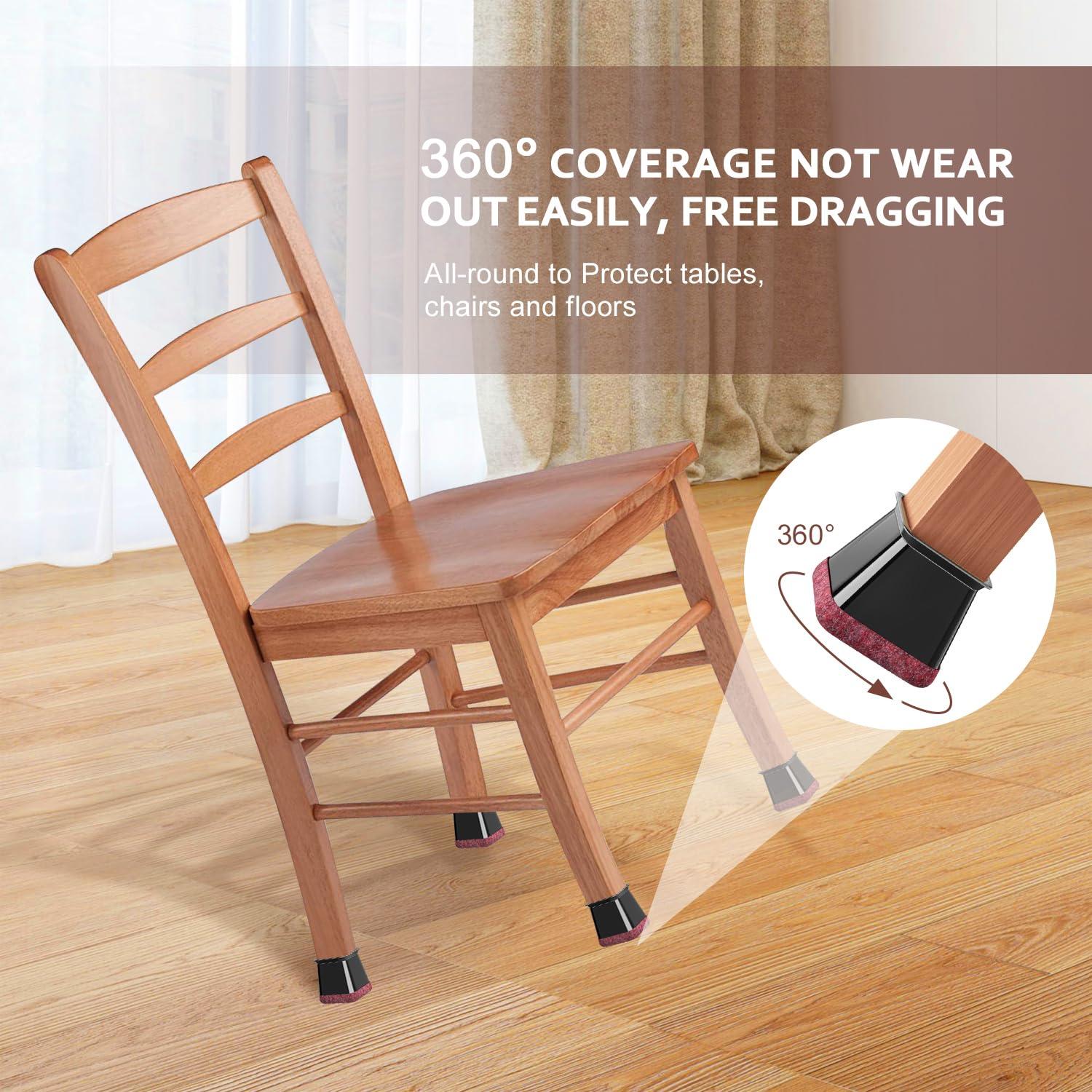 32 Pcs Chair Leg Floors Protectors Furniture Pads Floor Protectors for Hardwood Floors Large Chair Sliders Silicone Covers with Stronger Felt Pads Black Square XX-Large (Fit:43-50mm) 1