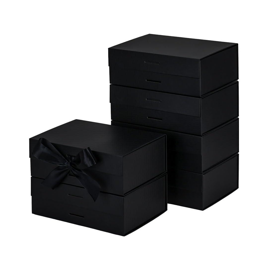 HUAPRINT Gift Box,Gift Boxes with lid 25.5x18.5x8.5 cm,Black Magnetic Gift Box for presents,Folding Present Box for Gifts,birthday,Bridesmaid Proposal, Christmas,Valentines Day,pack of 6 0