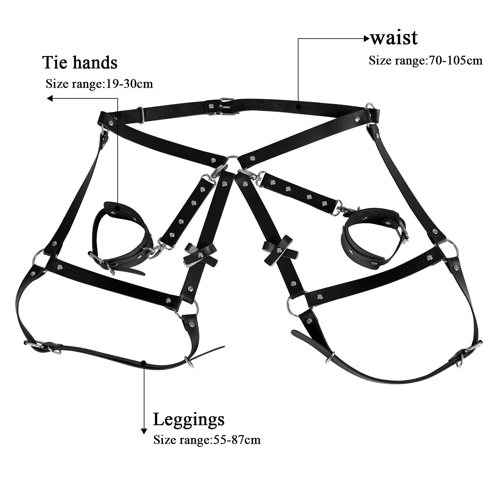 Women Punk Leather Body Cage Waist Belts Novelty Gothic Harness Hollow Out Strap Adjust Size Fetish Rave Costume (Black) 2