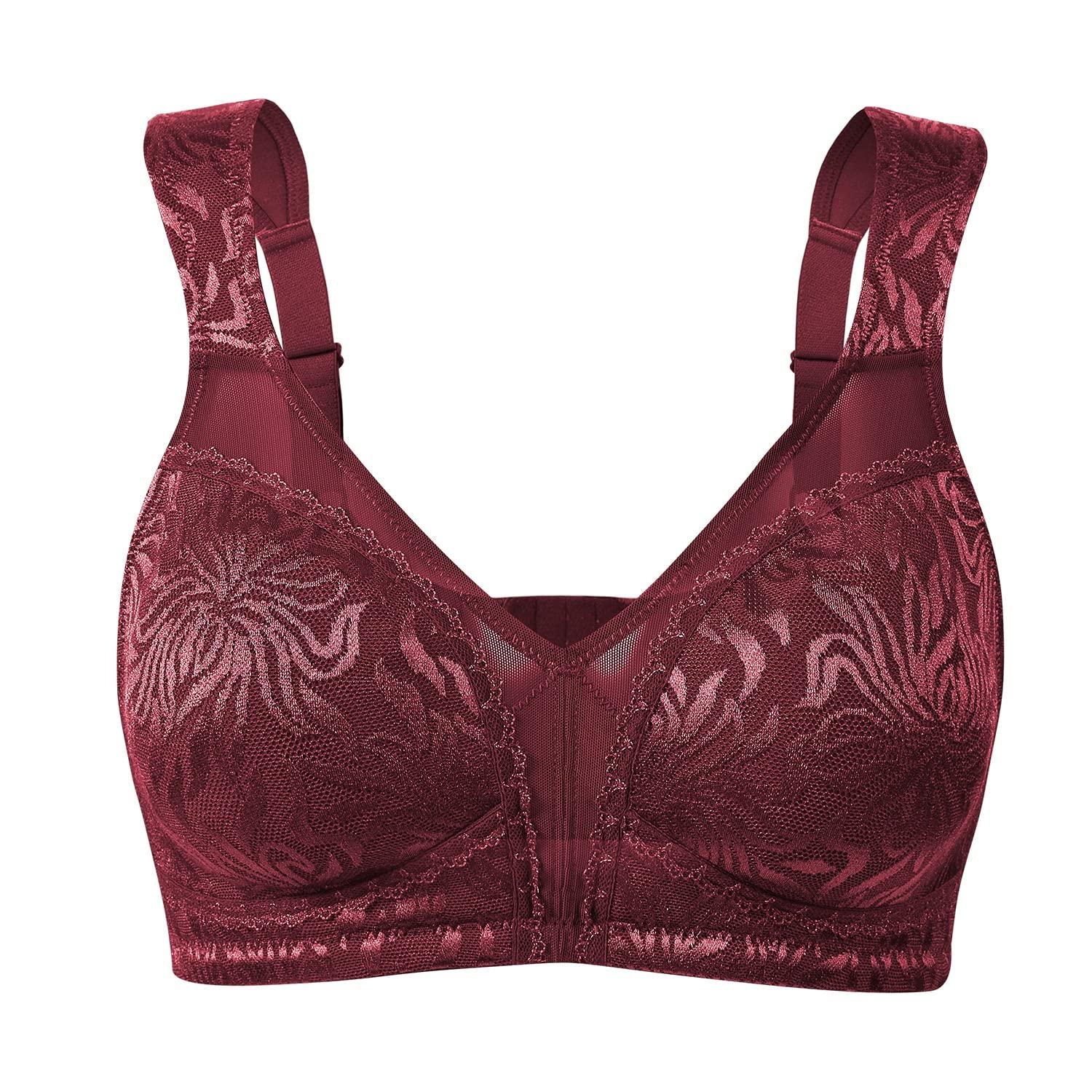 WingsLove Women's Full Cup Minimizer Bra Wide Straps Non-Wired No Padding Bra Comfort Plus Size (Burgundy 36B)