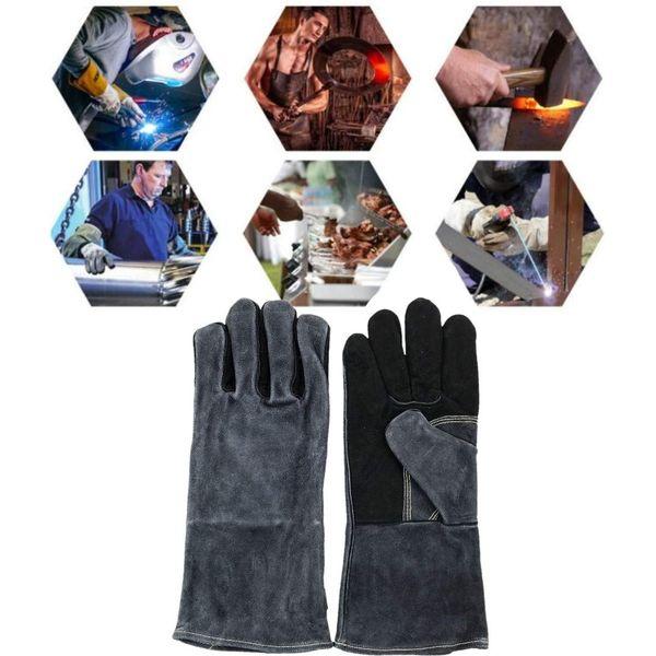 JZK Heavy duty large leather heat resistant heat proof fire gloves gauntlets for wood burner log burner BBQ welding, gardening gloves for men 2