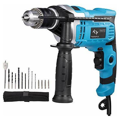 850W Hammer Drill, Tilswall Impact Drill 3000RPM Hand Electric Cored Percussion Drill with Drill Bits Set, Variable-Speed Trigger, 360Â° Rotating Handle for Brick, Wood, Steel, Concrete, Masonry 0