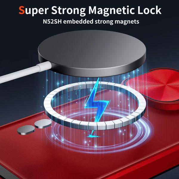 Buysing Magnetic Case for iPhone 15 Pro Max Case with Camera Stand [Compatible with MagSafe] [with Screen Protecter] Invisible Metal Kickstand Military Grade Hard Matte Shockproof Phone Case 6.7"-Red 4