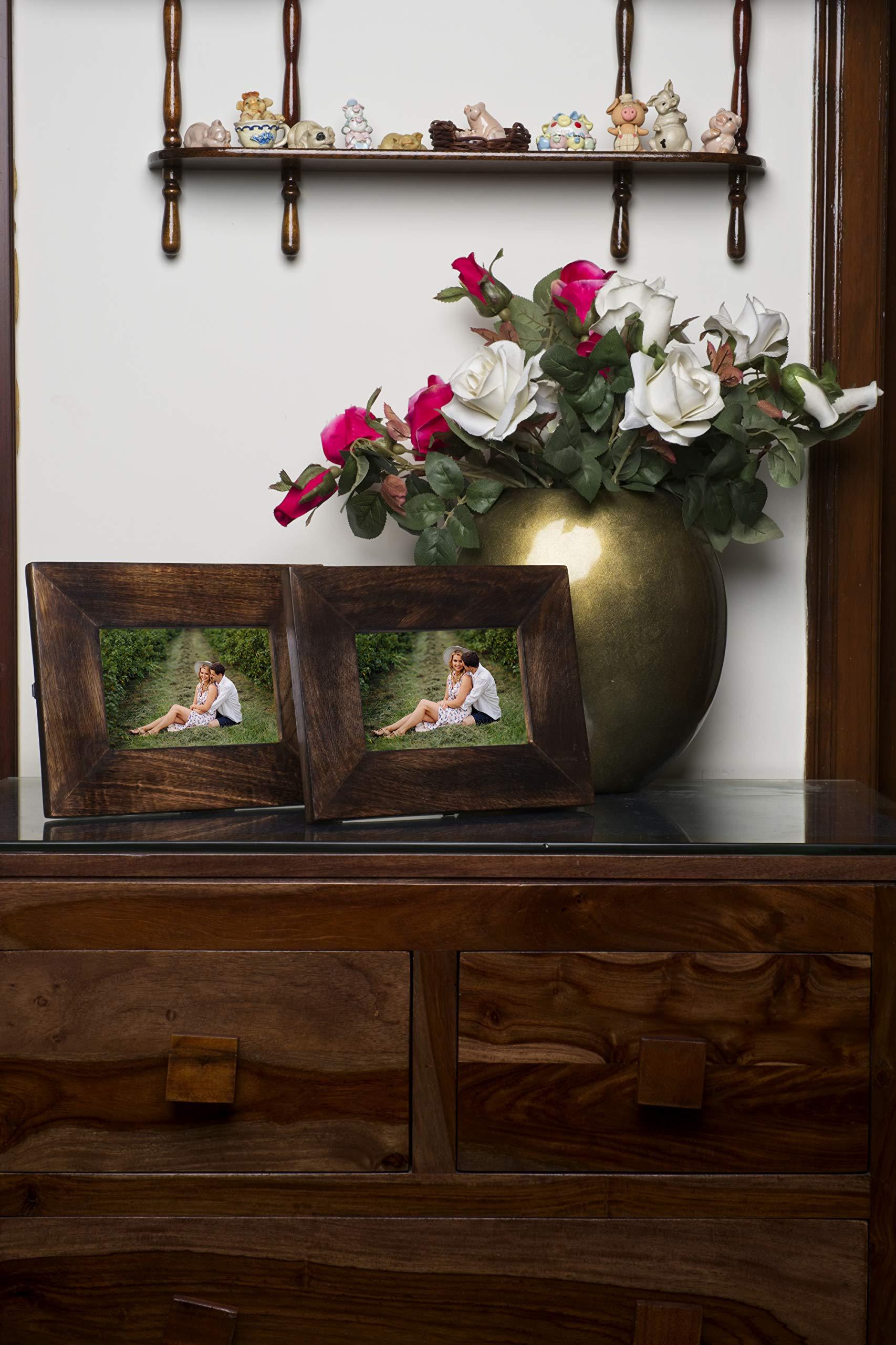 Penguin Home Set of 2 Photo Picture Frames 8" x 6"-Handcrafted Wood Finish- Portrait and Landscape Orientation-Freestanding and Wall Mount Compatible, Burnt Brown, (20 x 15 cm) 4