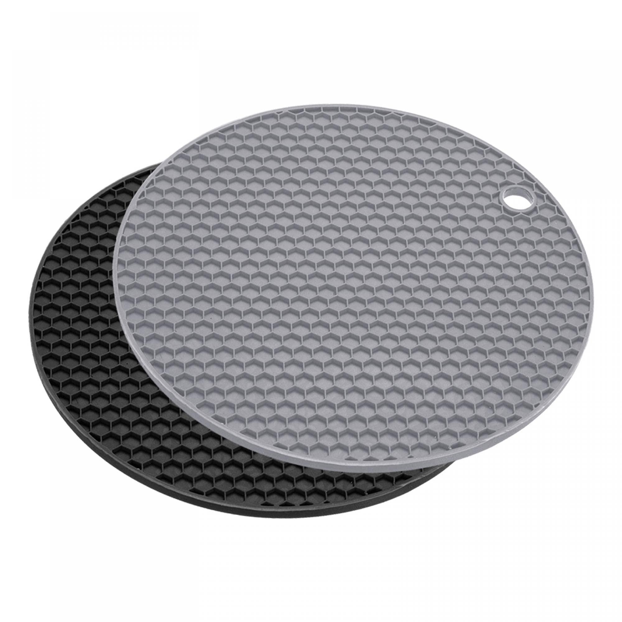 sourcing map Silicone Trivet Mats 2pcs, Round Hot Pan Pads Hot Pot Holder, Heat Resistant Honeycomb Drying Mat for Kitchen Counter Table - Light Gray, Black 5