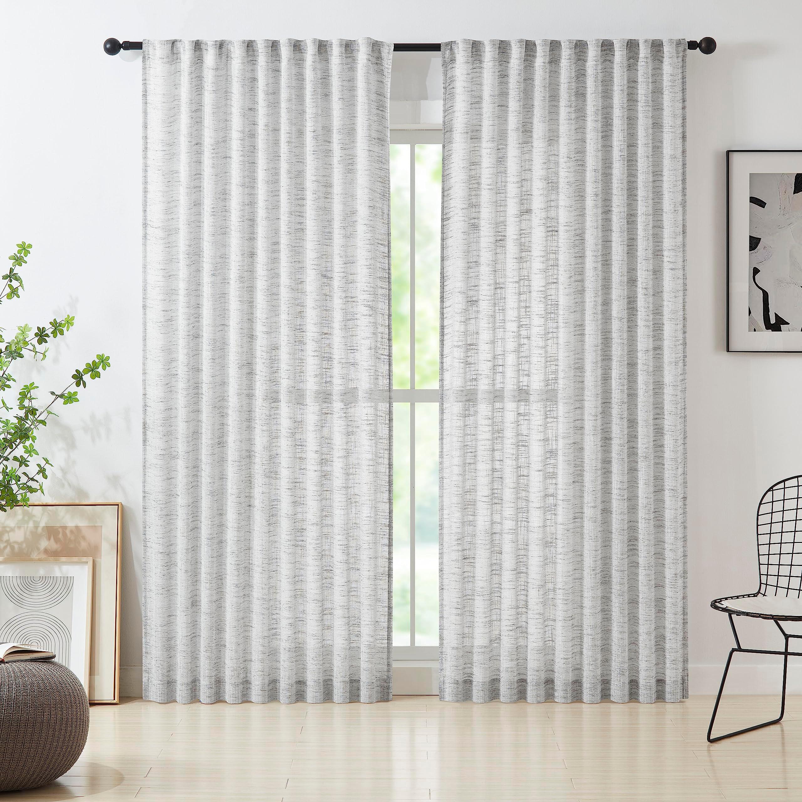 Treatmentex Grey Semi Sheer Curtains for Bedroom Living Room 54inch Faux Linen Curtain Panels Light Filtering Burlap Look Window Drapes for Farmhouse Décor Pencil Pleat 54" W 2 Panels