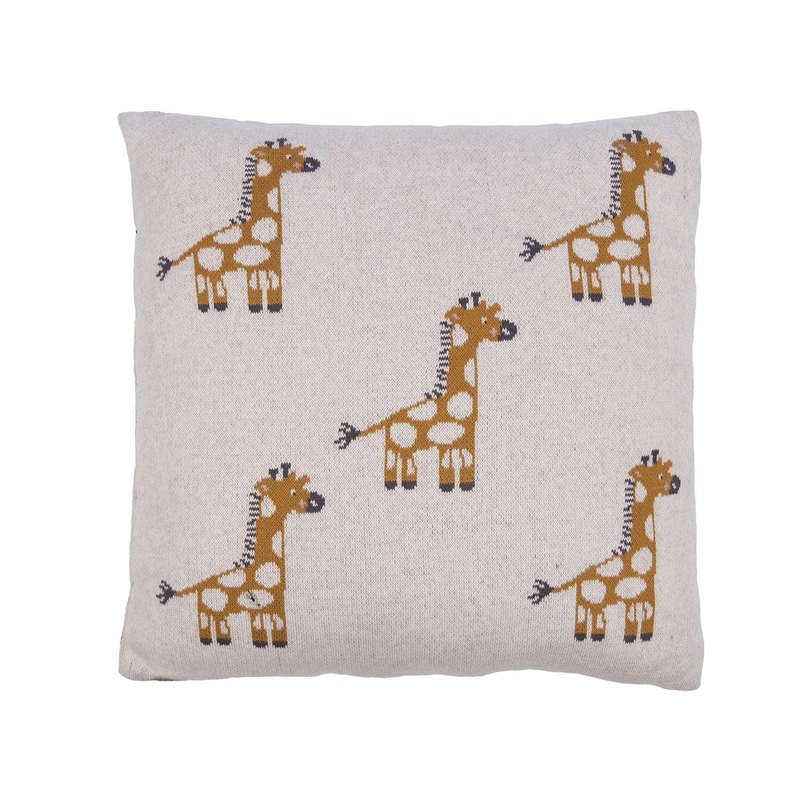 Penguin Home® Set of Knitted Basket, Cushion and Blanket - 100% Cotton in Giraffe Print - For Cosy Rooms - Foldable Basket 14"x16" (35x41cm) - Cushion 18"x18" (45x45cm) - Blanket 32"x40"(81x101cm) 1