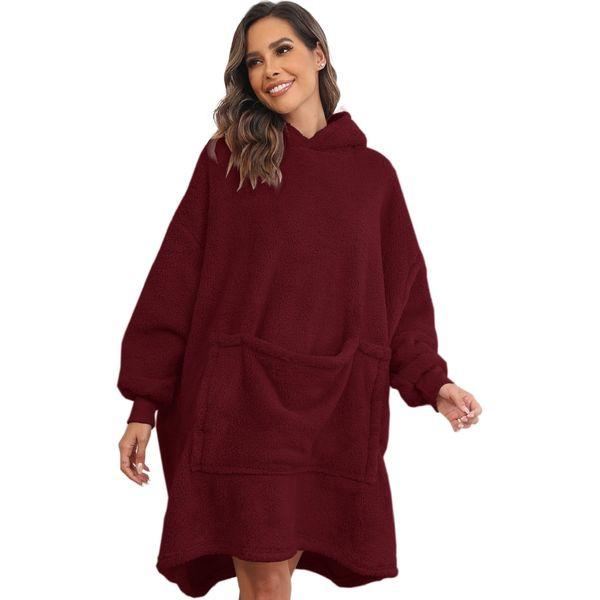 Yutdeng Oversized Blanket Hoodie Sherpa Fleece Wearable Hoodie Sweatshirt Blanket Super Soft Warm Sweatshirt with Giant Front Pocket Pullover Hoodie for Men Women and Teens,Wine Red 0