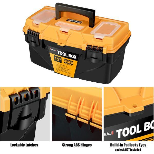 AIRAJ PRO Waterproof Toolbox Storage,15"Plastic Tool Box With Removable Tray,3 Transparent Storage Room,2 Hard Plastic Clips,Tool Storage Box for Household Tools,Toys,Decorations and Stationery 2