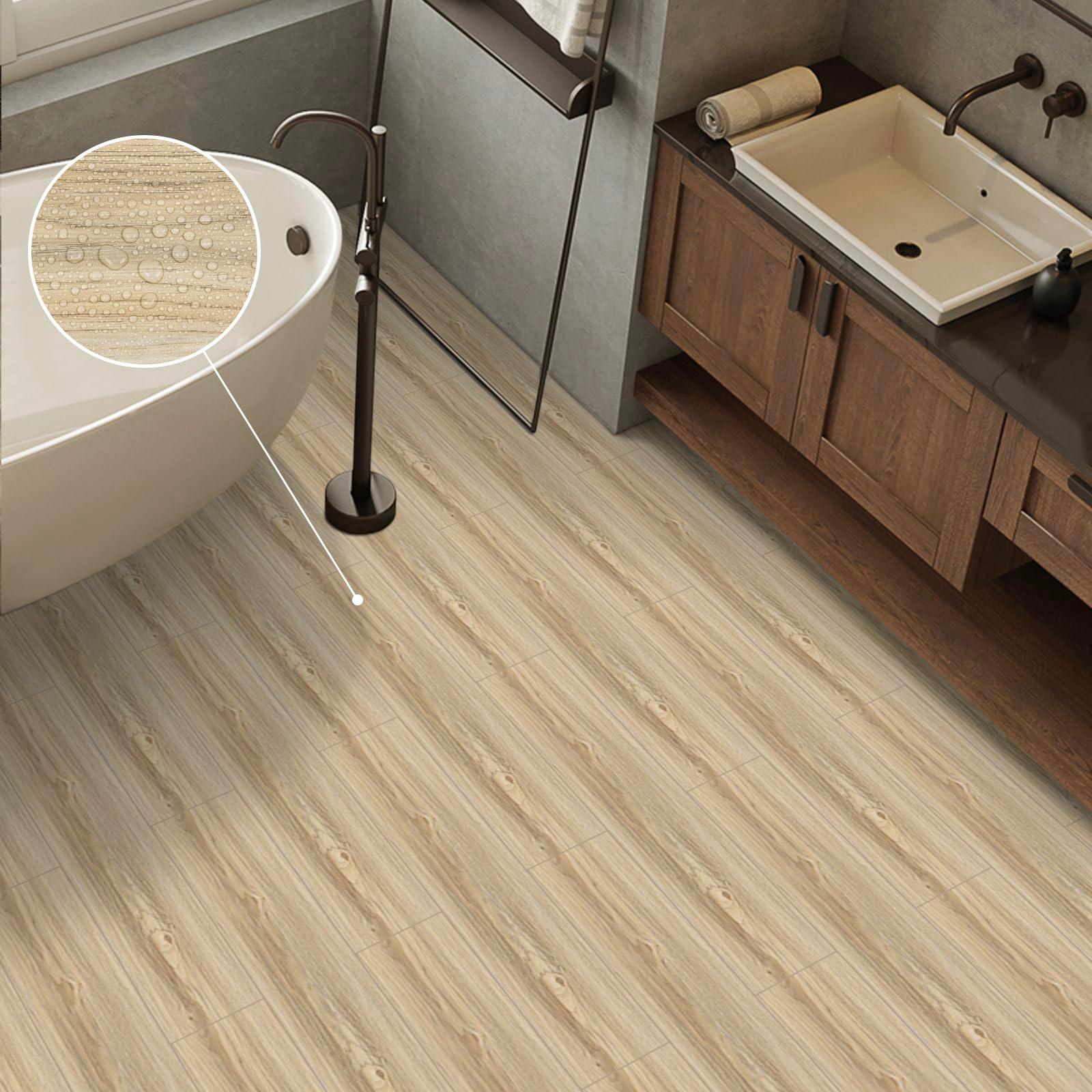 Elffloor Self Adhesive Floor Planks, Floor Tiles Self Adhesive, Vinyl Flooring Waterproof Peel and Stick for Kitchen Bathroom Living Room Wood PVC 90X15cm 3