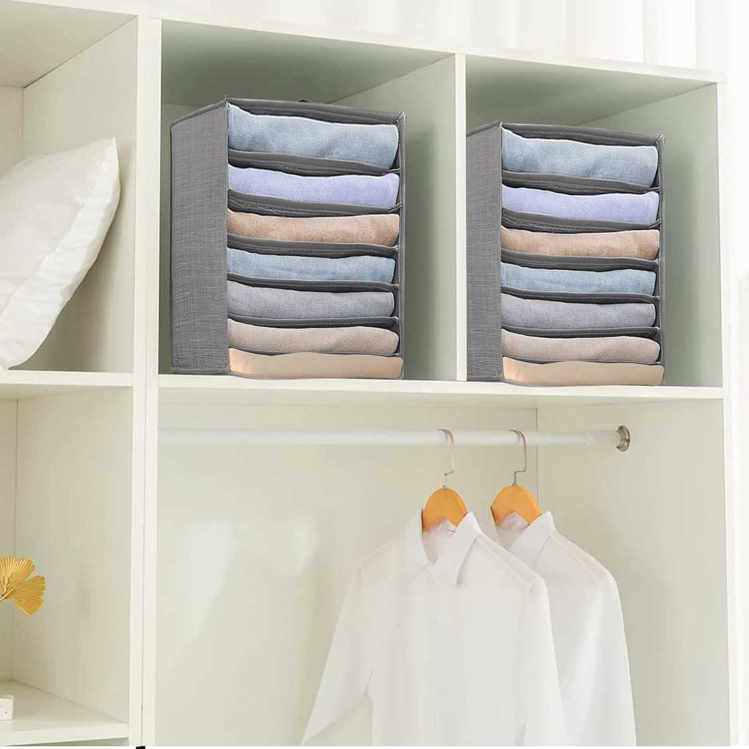 CHENYU 6 Pcs Wardrobe Storage Organiser/7 Grids Ivory Foldable Clothes Drawer Organisers/Washable Clothes Organiser with Dividers/For Jeans, Underwear, Socks, Leggings, T-shirts 4