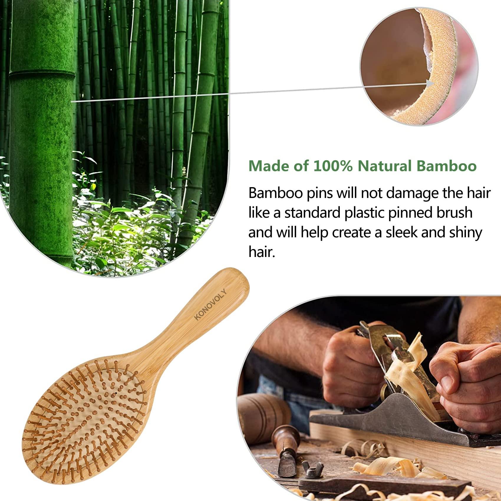 4 Piece Bamboo Hair Brush and Comb Set with Paddle Detangling Hairbrush Natural Wide-tooth and tail comb No Bristle, suit for Women Men Kids Thick/Thin/Curly/Dry Hair Gift kit 7