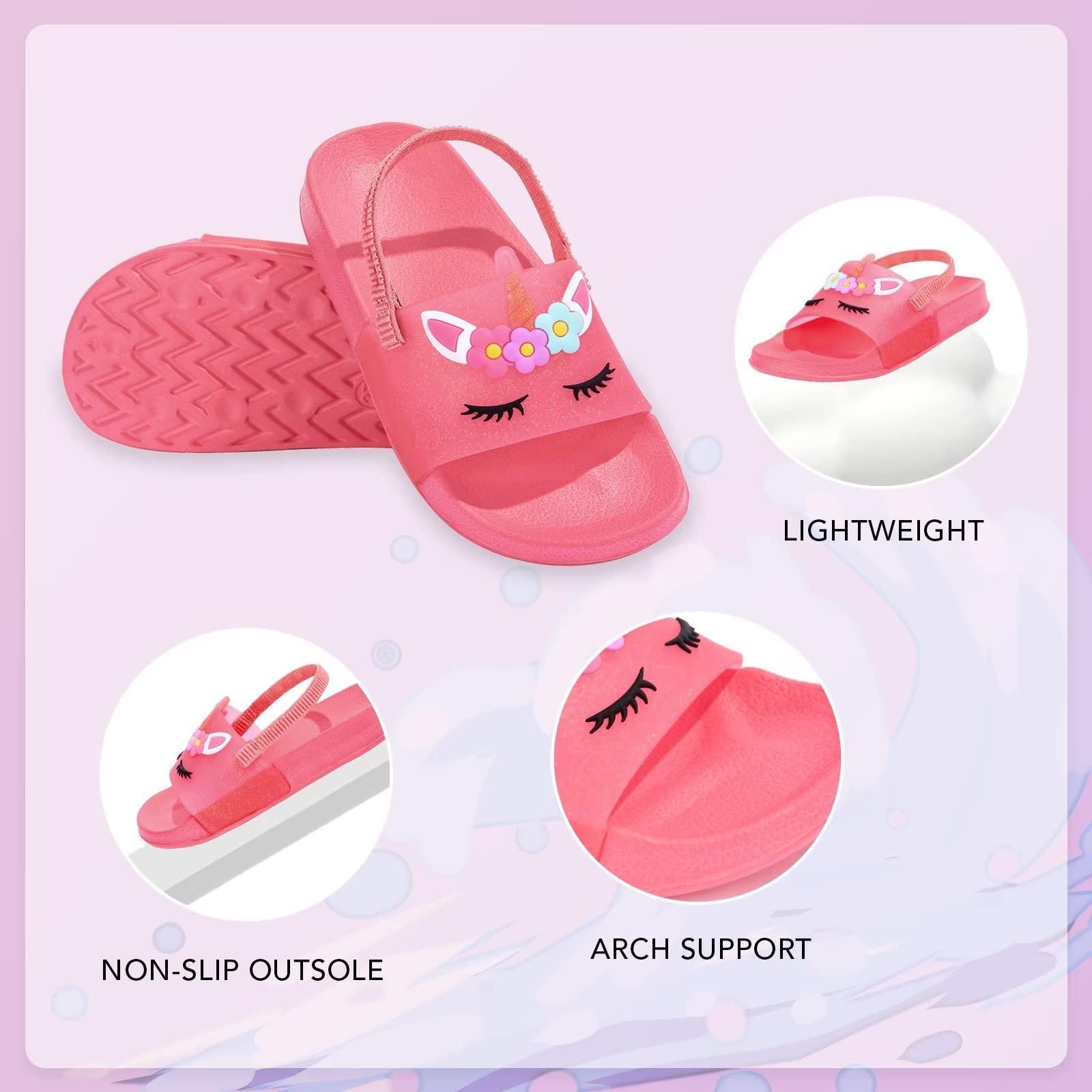 FUNCOO PLUS Girls Sandals Glitter Sliders, Boys Summer Slippers Kids Flip Flops for Beach Pool, Toddlers Lightweight Non-slip Sequins Sandals with Back Strap 2