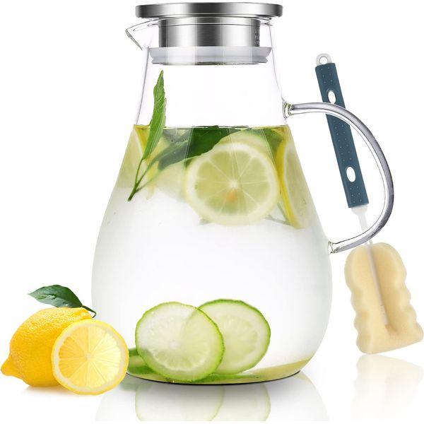 Glass Water Jug with Lid, BELIBUY Glass Jug with Lid 2.2 Litre, 70 Ounces Iced Tea Jug Water Carafe Hot & Cold Water Iced Tea Wine Coffee Milk and Juice Drinks Carafe Water Jug 0