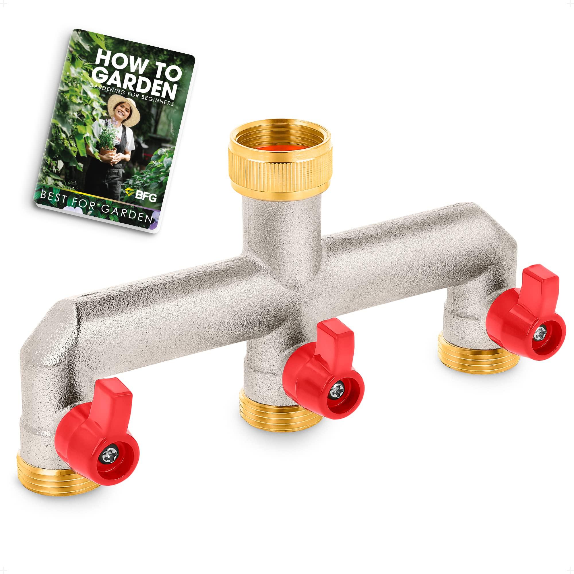 BFG Brass Garden Tap Splitter, 3 Way Hose Splitter with 3/4" BSP Threads for Hose Pipe Fittings, Nickel Plated Brass Hose Connector, Ball Valves for Garden Watering System, Outside Tap Connector 0