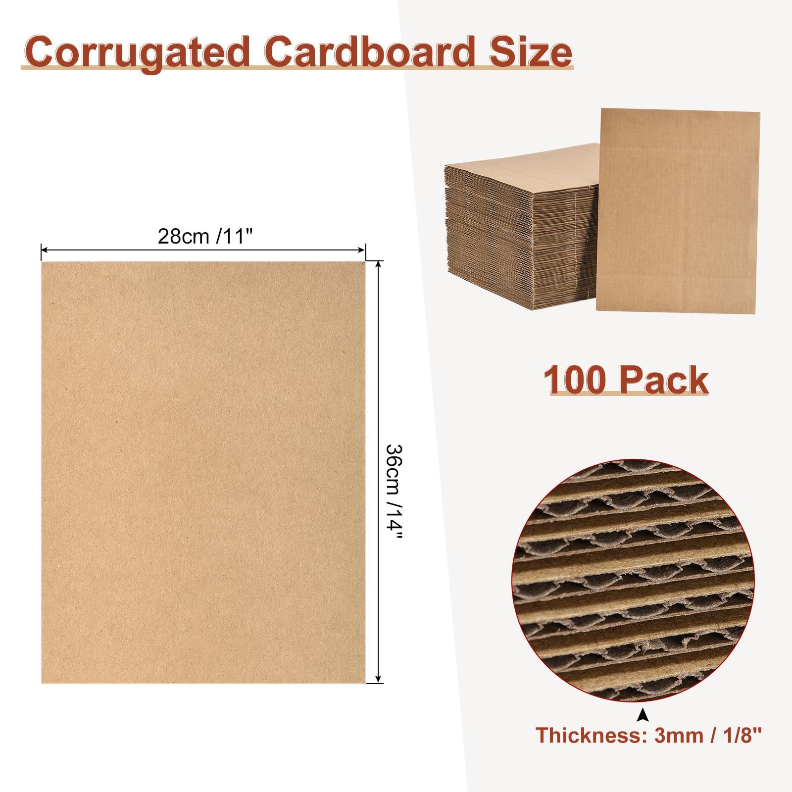 sourcing map 100 Pack 14" x 11" Large Corrugated Cardboard Sheets 1/8" Thick Flat Cardboard Filler Inserts Pads for Mailers, Packing, Art Projects, DIY Crafts 1