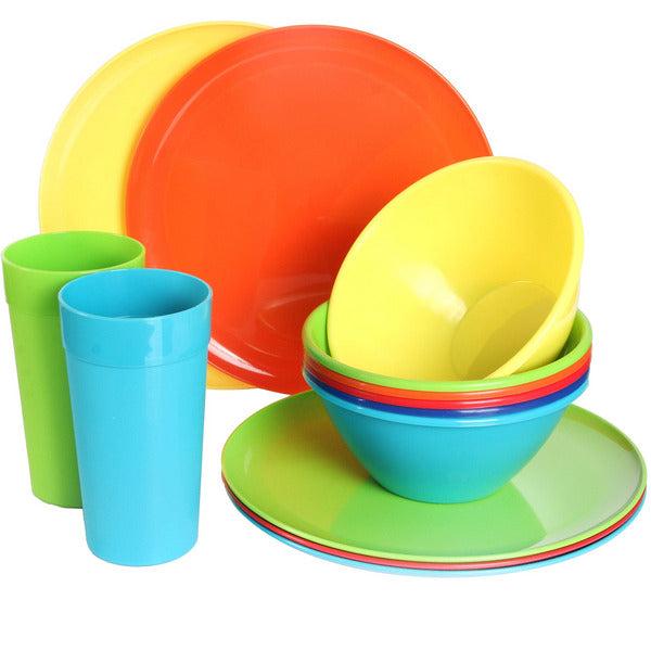 Youngever 18 Piece Re-usable Plastic Kitchen Dinnerware Set, Plates, Dishes, Bowls, Cups, Service for 6 in Assorted Colors (Rainbow) 0