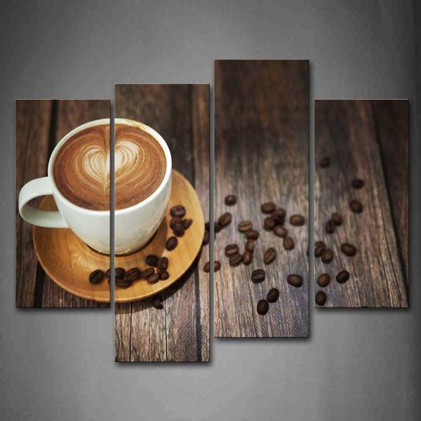 Brown Coffee With Heart Pattern In White Cup Wall Art Painting The Picture Print On Canvas Food Pictures For Home Decor Decoration Gift 0