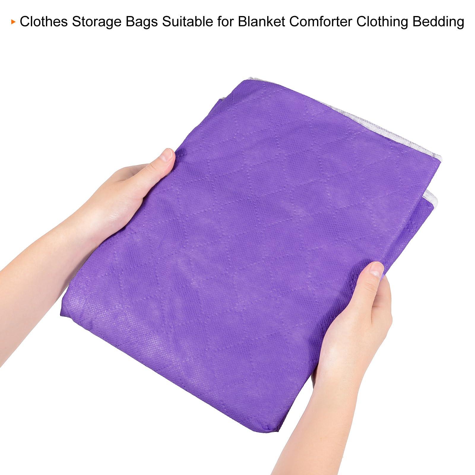 sourcing map Clothes Storage Bags 4pcs, Foldable Clothes Storage Bins with Clear Window and Reinforced Handle, Clothes Storage Containers for Blankets Comforters Bedding-Sky Blue/Purple 4