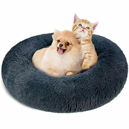 KROSER Donut Dog Cat Bed 60cm Self-Warming & Washable Puppy Bed Deluxe Round Soft Plush Pet Bed for Small Dogs and Cats 0