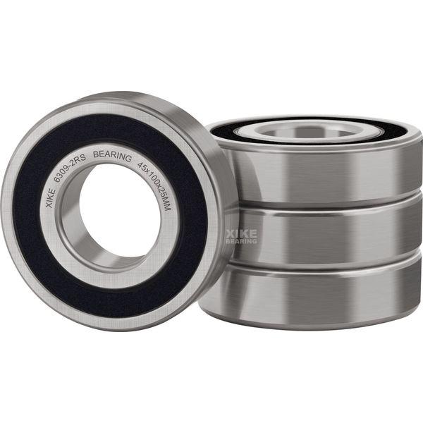 XIKE 4 pcs 6309-2RS Ball Bearings 45x100x25mm, Pre-Lubricated & Bearing Steel & Double Rubber Seals,6309RS Deep Groove Ball Bearing with Shields 0