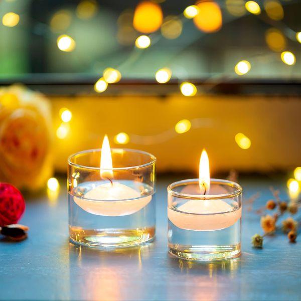 Votive Glass Christmas Candle Holders - Romadedi 24 Bulk Clear Tealight Holder for Floating Tea Light Candles for Dinner Table Centerpiece Wedding Party Decor，5.7 X 5 Cm 1