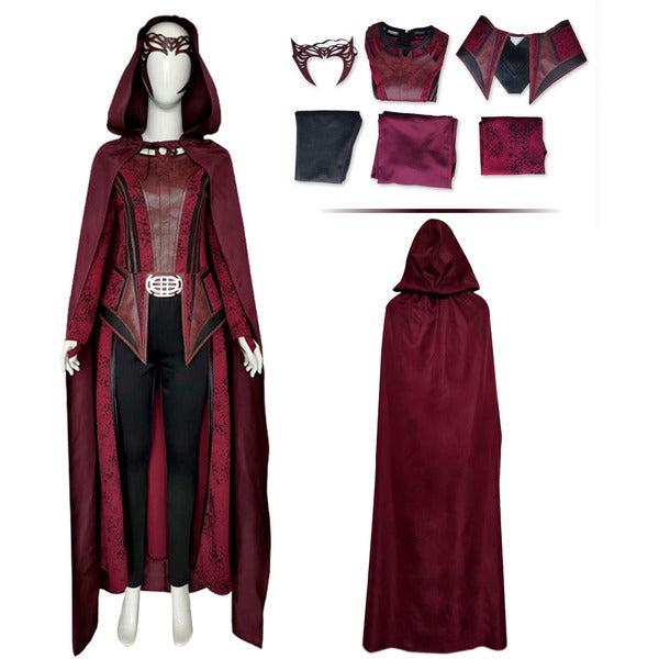 AENEY Wanda Maximoff Costume, Blackening Scarlet Witch Halloween Costume Suit With Wanda Cloak Headpiece Horror Halloween Party Costume Props, XL