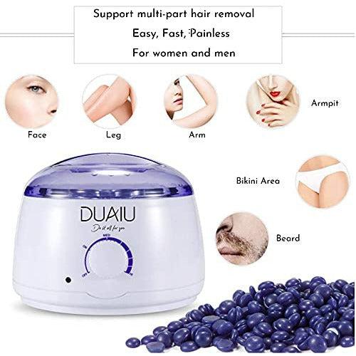 Waxing Kit DUAIU Wax Pot Professional Wax Warmer for Women Home Waxing Hair Removal kit with 4 Bags Hard Wax Beans & 4 Applicator Silicone Sticks for Body Underarm Bikini Gentle Hair Removal Rapidly 4