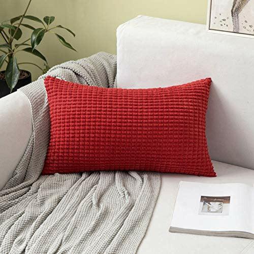 MIULEE Set of 2 Cushion Covers Cushions Decorative Corduroy 12x12 Inches, 30cm x 30cm Striped Solid Square Throw Pillow Cases for Sofa Couch Home Bedroom Red