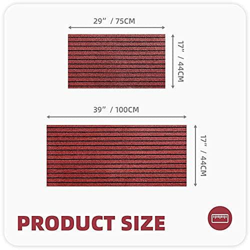 Color&Geometry 2 Piece Narrow Runner Non-slip Kitchen Mats Set, Barrier Rugs with Rubber Backed, Absorbent, Washable Carpet for Hallway, Hall, Kitchen, Entrance (44 x 75 cm + 44 x 100 cm,Red) 1