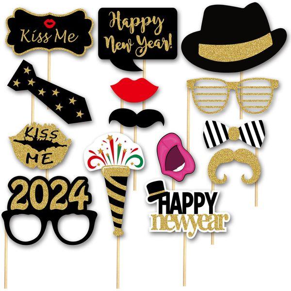 SWSATYW 2024 Happy New Year's Eve Party Decoration Photo Booth Props Supplies with Paper Frame(Pack of 15) 1