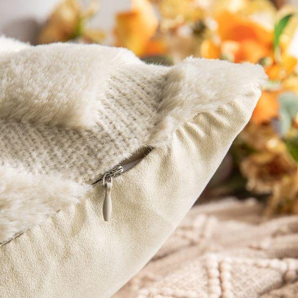 MIULEE Cushion Cover Wool Faux Fur Throw Pillow Case Wavy Fluffy Decorative Elegant Soft With Plush Home Decoration Cushions for Sofa Bed Living Room Protector 30 x 50cm 12 x 20 Inch Beige 2 Pieces 1