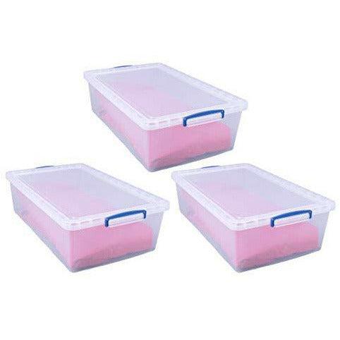 Really Useful Products 43 Litre Box, Nestable Clear, Pack of 3 in Card 1